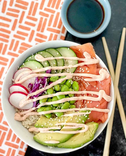 Low Carb Salmon Cauliflower Rice Poke Bowl