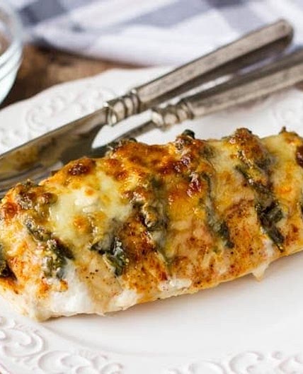Hasselback Chicken with Spinach + Goat Cheese