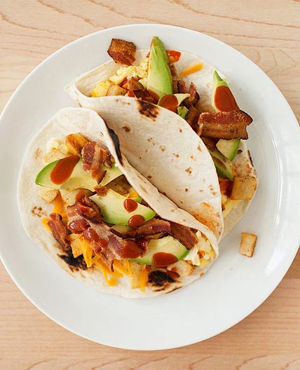 Potato-Bacon Breakfast Tacos with Monterey Jack