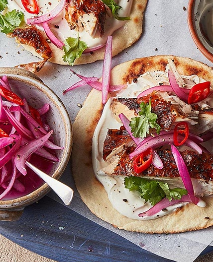 Roast harissa chicken with homemade flatbreads