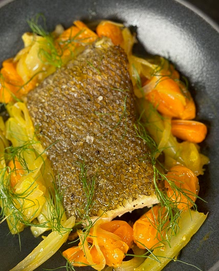 Crispy Chilean Sea Bass with Roasted Fennel and Tomato
