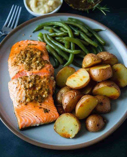 Maple Dijon Air Frier Salmon and Potatoes