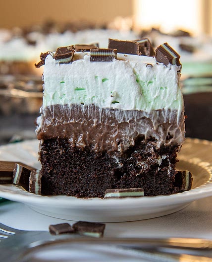 Andes Mint Chocolate Pudding Poke Cake