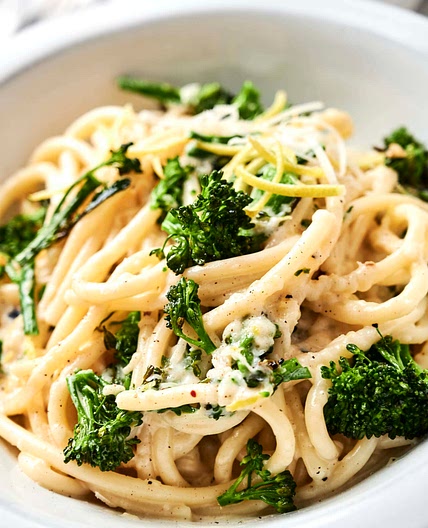 Bucatini al limone with charred broccolini