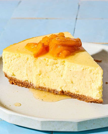 Greek Yogurt Cheesecake with Apricot, Vanilla, and Honey Compote
