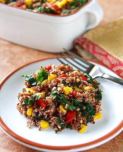 Red Quinoa Pilaf with Kale and Corn
