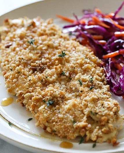 Waffle Crusted Chicken with Spicy Maple Sauce