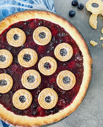 Mixed Berry Pie (topped with jammy biscuits)