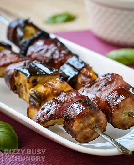 Garlic Basil Sausage and Halloumi Kebabs