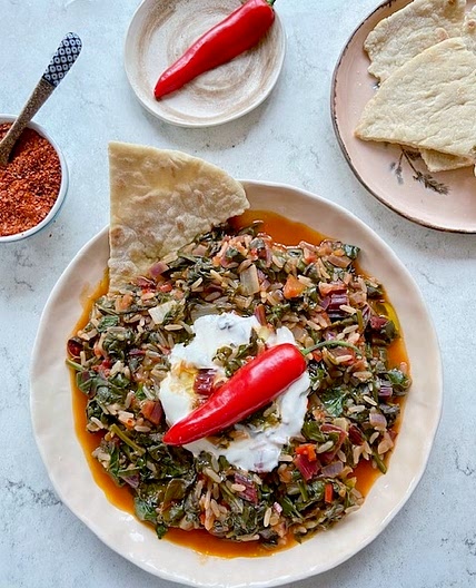 Chard Cooked in Olive Oil with Veg and Rice; Zeytinyağlı Pazı