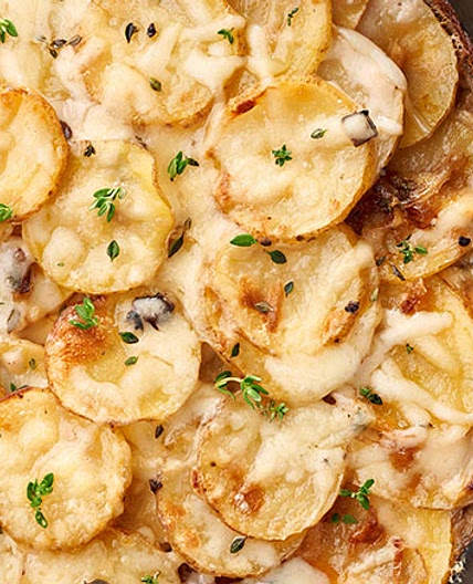 Cast Iron Skillet Scalloped Potatoes with Shallots