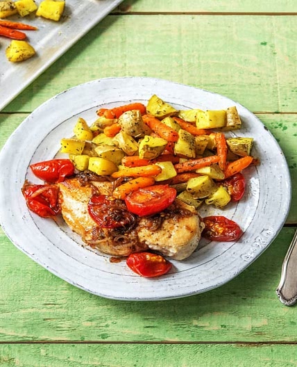 Balsamic Chicken Rustico with Provencal Roasted Roots Veggies