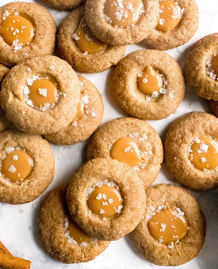 Salted Caramel Thumbprint Cookies with Cinnamon Sugar
