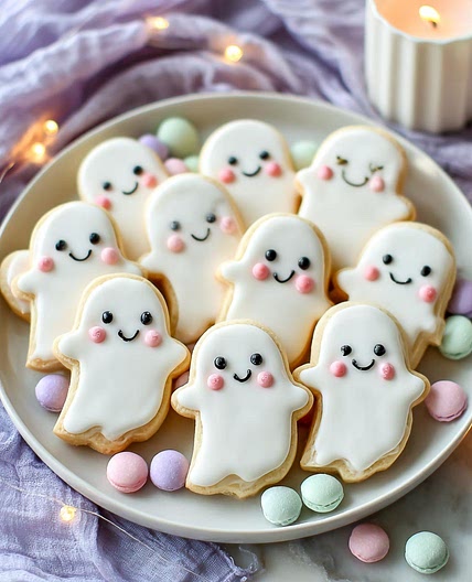 Cute Ghost Sugar Cookies with Royal Icing