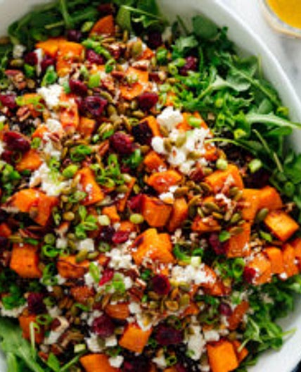 Hearty Sweet Potato, Arugula & Wild Rice Salad with Ginger Dressing