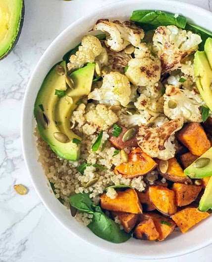 Roasted Veggie Quinoa Bowl with Lemon Garlic Dressing
