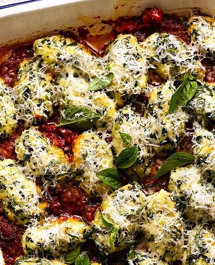 Malfatti (Italian Spinach Ricotta Dumplings in Napoli Sauce)