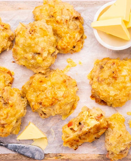 Delightfully boozy bacon, cheese & apple scones