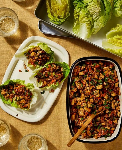 Tofu peanut lettuce cups