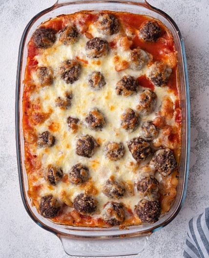 One Pan Cheesy Meatball Casserole
