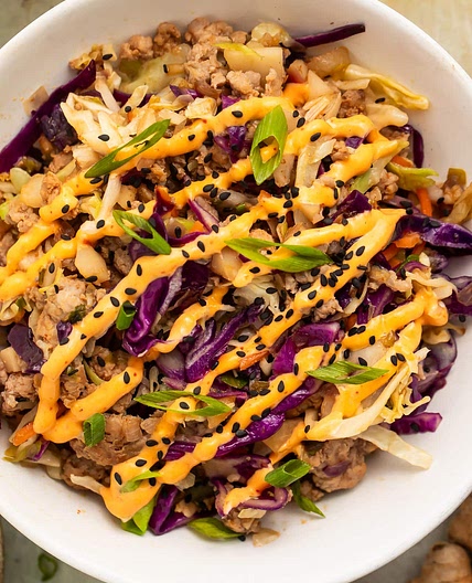 Egg Roll in a Bowl with Creamy Chili Sauce