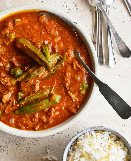 Persian Okra Stew (Khoresh Bamieh)