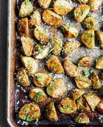 Crispy Potatoes with Pesto and Parmesan