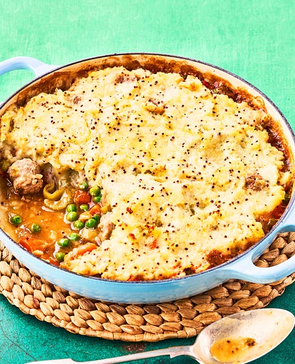 Cheat's comforting sausage and mash pie recipe