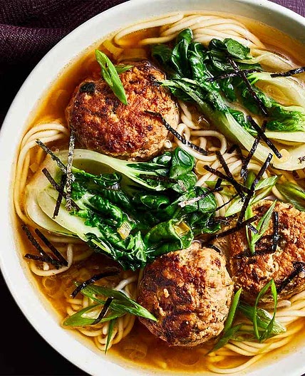Ginger Meatball Ramen With Greens and Scallions