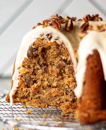 Carrot Pound Cake Recipe with Brown Butter Cream Cheese Glaze