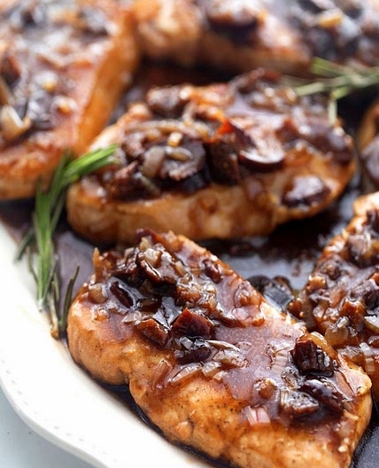 Boneless Pork Chops with Balsamic-Fig Sauce
