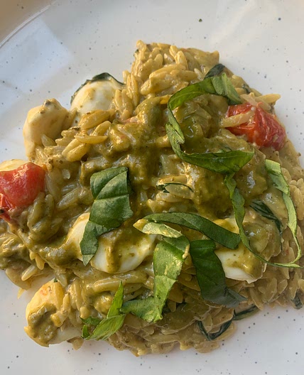 One Pan Pesto Caprese Orzo