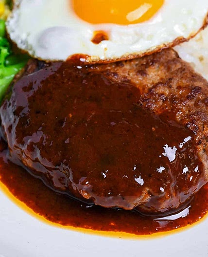 Japanese Hamburger Steak with Egg and Rice (Hambagu)