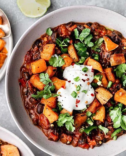 Black Bean Chipotle Chili with Roasted Sweet Potato