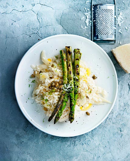 risotto met venkel en gegrilde asperges