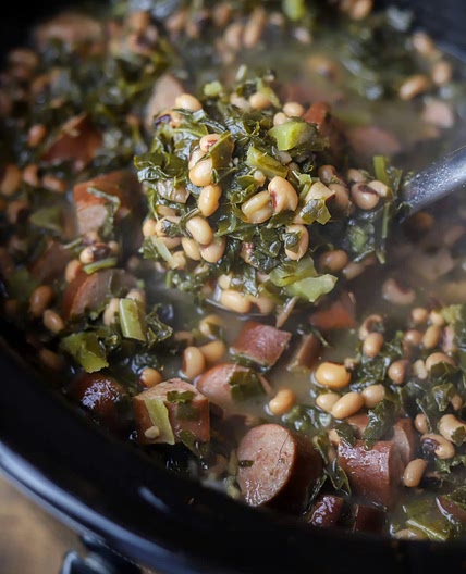Crockpot Black Eyed Peas and Collard Greens
