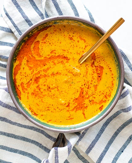 Carrot & White Bean Soup with Harissa Sesame Oil