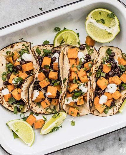 Vegetarian Sweet Potato Tacos with Lime Crema