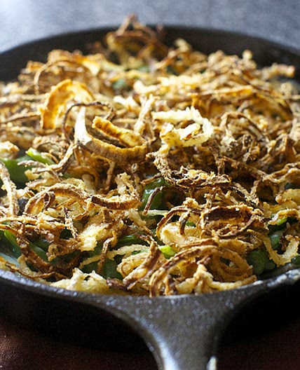 green bean casserole with crispy onions