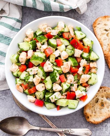 Cucumber Shrimp Salad with Lemon and Herbs