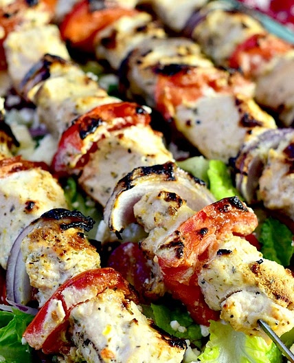 Grilled Chicken Kabobs with Greek Salad