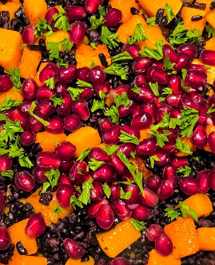 Black rice pilaf with butternut squash
