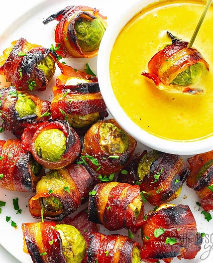 Bacon Wrapped Brussels Sprouts (With Dip)