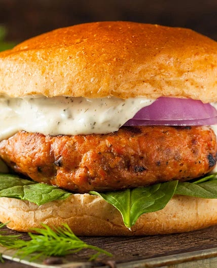 Gourmet Salmon Burger With Dijon Dill Sauce