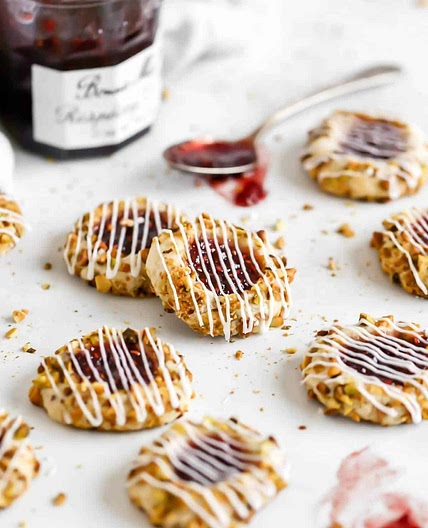 Pistachio and Raspberry Thumbprint Cookies