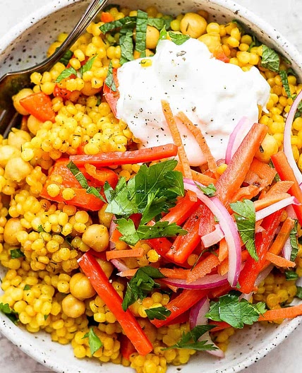 Lemon Garlic Israeli Couscous with Whipped Feta
