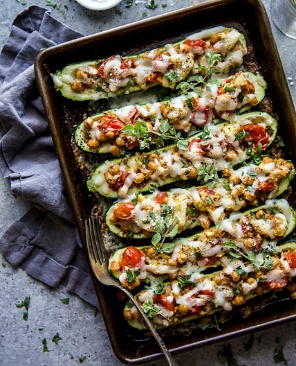 Tuscan Chickpea Stuffed Zucchini Boats