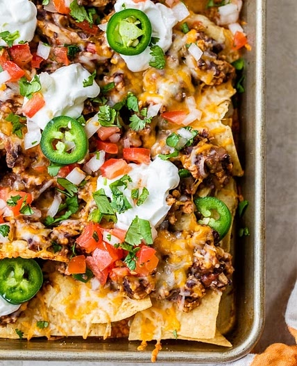 Loaded Nachos with Turkey, Beans and Cheese