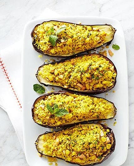 Bulgur and Cashew Stuffed Eggplant