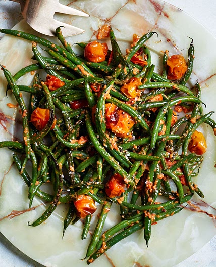 Blistered Green Beans With Tomato-Almond Pesto